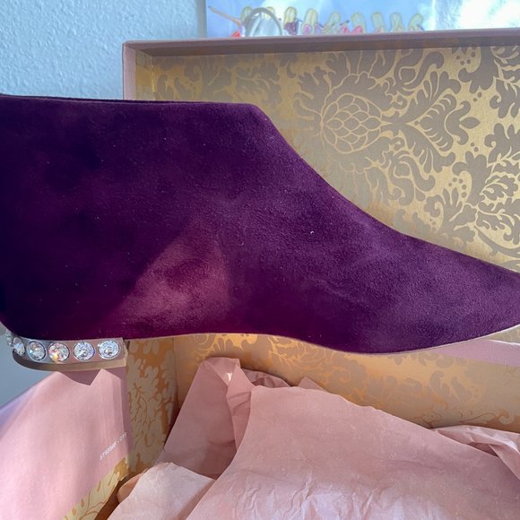 Miu Miu Burgundy Suede Ankle Boot with Jeweled Heel - Picture 6 of 10